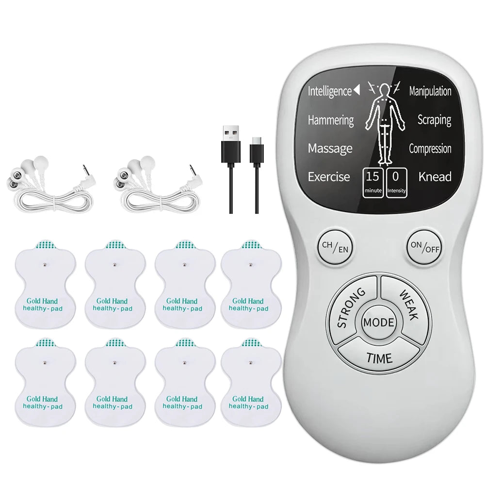 EMS Dual Output Electric Massager – 8 Modes, Full Body EMS Electric Massager PLUSH 1 host 8 patches USB Type-C