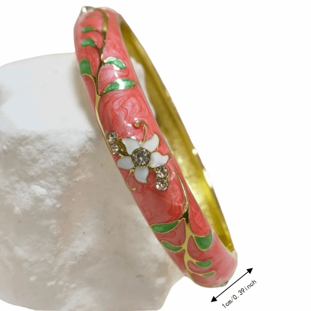 Chinese Cloisonne Enamel Flower Bangle | Traditional Bracelet Enamel Bangle PLUSH