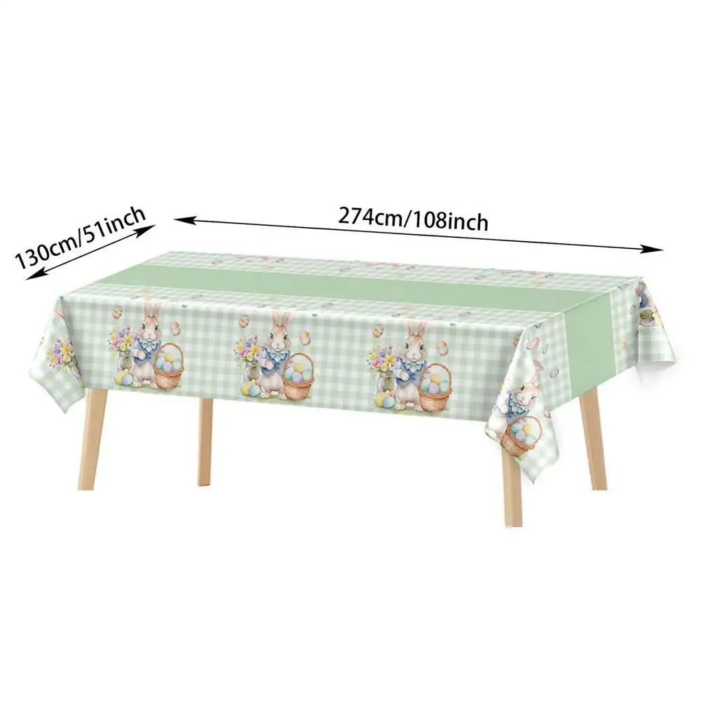 Easter Tablecloth – Bunny, Eggs & Floral Spring Table Cover Holiday Tablecloth PLUSH 1PC