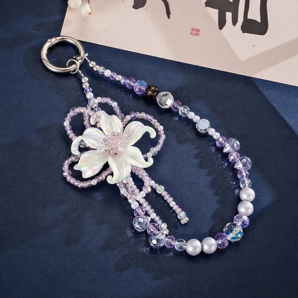 Iris Flower Beaded Phone Charm – Handmade Floral Pendant Phone Charm Pendant PLUSH Purple