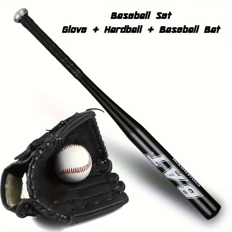 Teen Baseball Training Set – 62cm Aluminum Bat & Glove Kit Baseball Training Set PLUSH Black 3 in 1 set 62cm