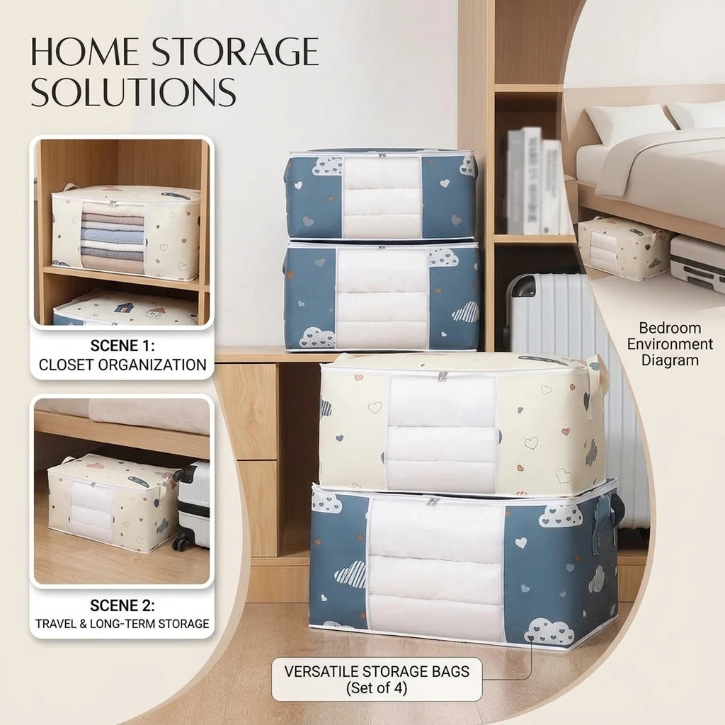 Dustproof Quilt Storage Bag with Handle – Foldable Organizer Quilt Storage Bag PLUSH