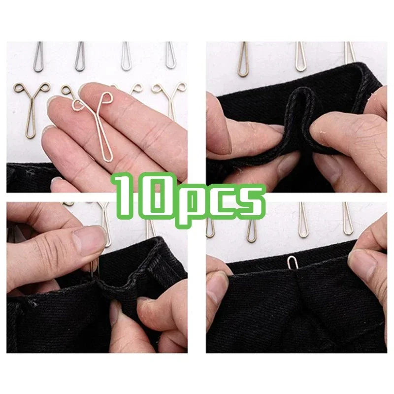 10pcs U-Shape Waist Tightener Snap Buttons – Detachable Pants Clips Clothing Fasteners PLUSH