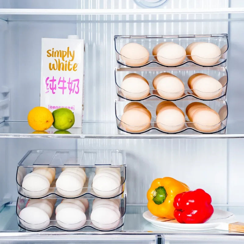 Automatic Slide Egg Organizer – 54-Egg Fridge Storage Box Egg Storage Organizer PLUSH