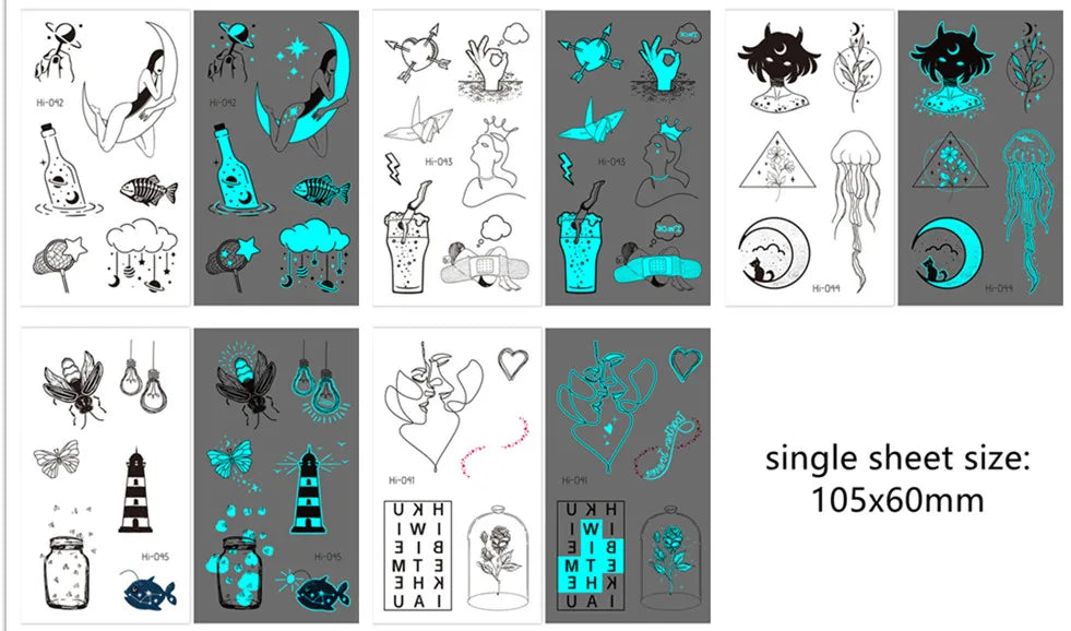 Luminous Glow Temporary Tattoo Stickers – Snake & Butterfly Temporary Tattoo Stickers PLUSH Hi-41-45 5pcs set