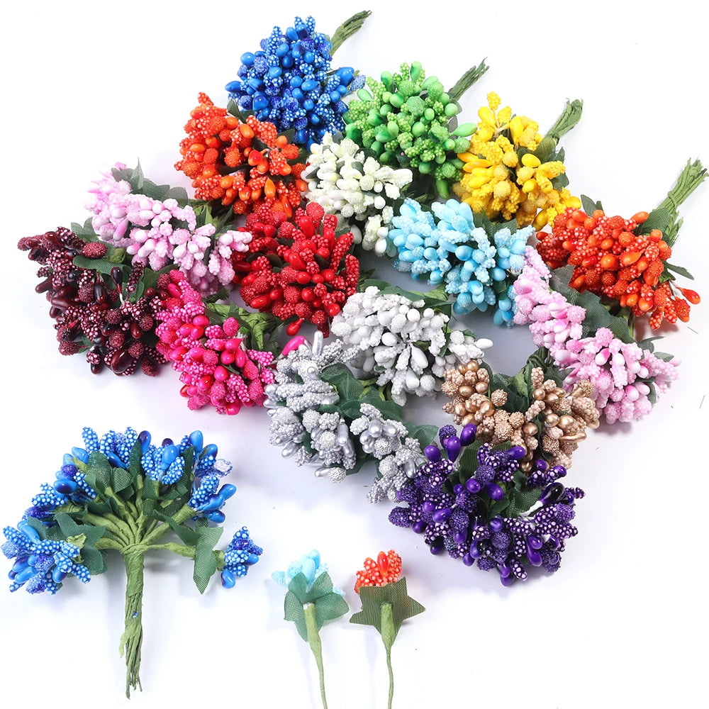 36pcs Artificial Berry Stamen Flower Heads with Leaves | Wedding Decor Artificial Flower Heads PLUSH