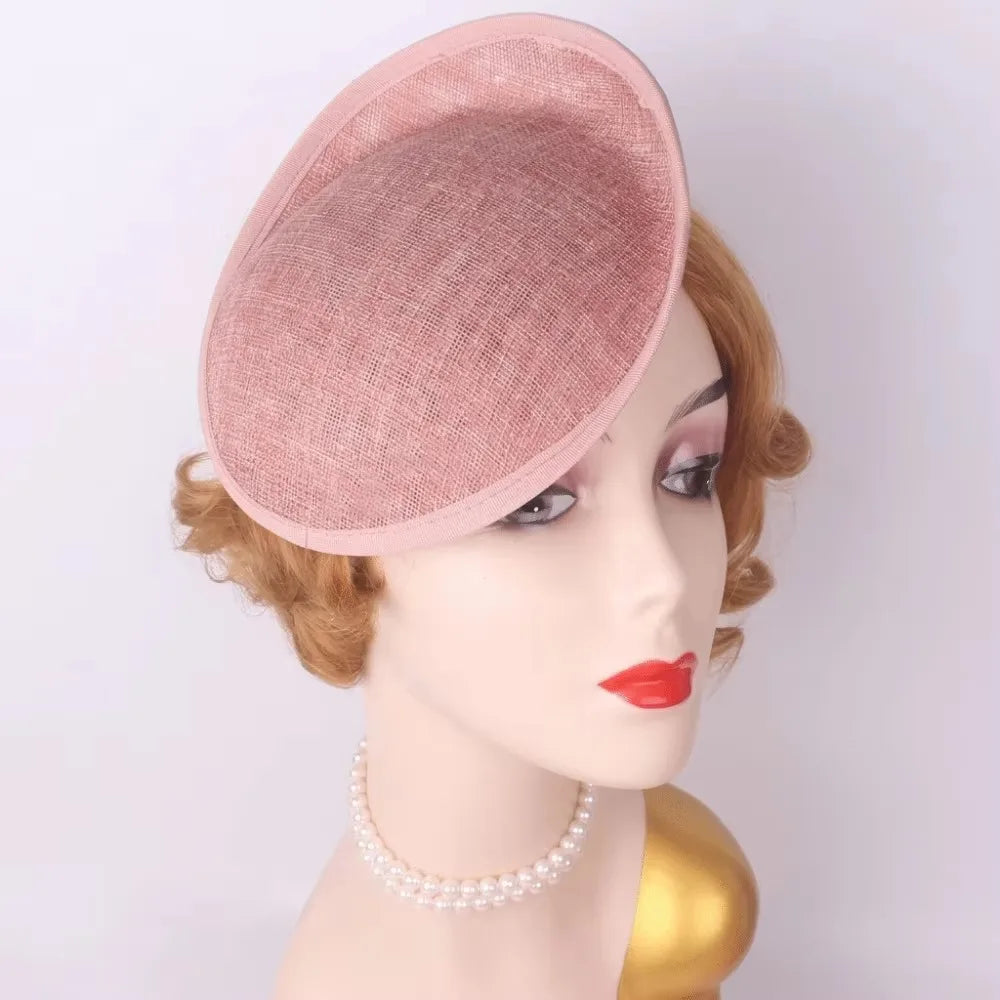 Wide Brim Linen Fascinator Hat Base – Vintage Mesh Headpiece Fascinator Hat Base PLUSH Pink