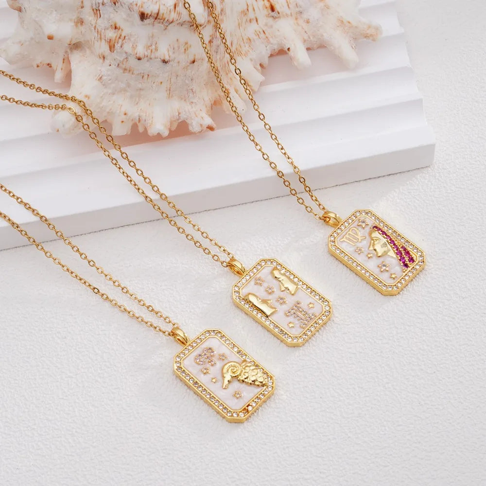 Gold Plated Zodiac Constellation Pendant Necklace – 12 Signs Pendant Necklace PLUSH