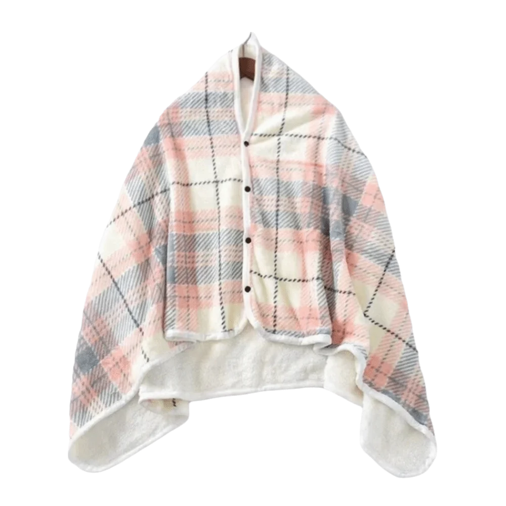 Flannel Wearable Blanket Shawl | Plaid Throw Button Closure Wearable Shawl Blanket PLUSH Pink