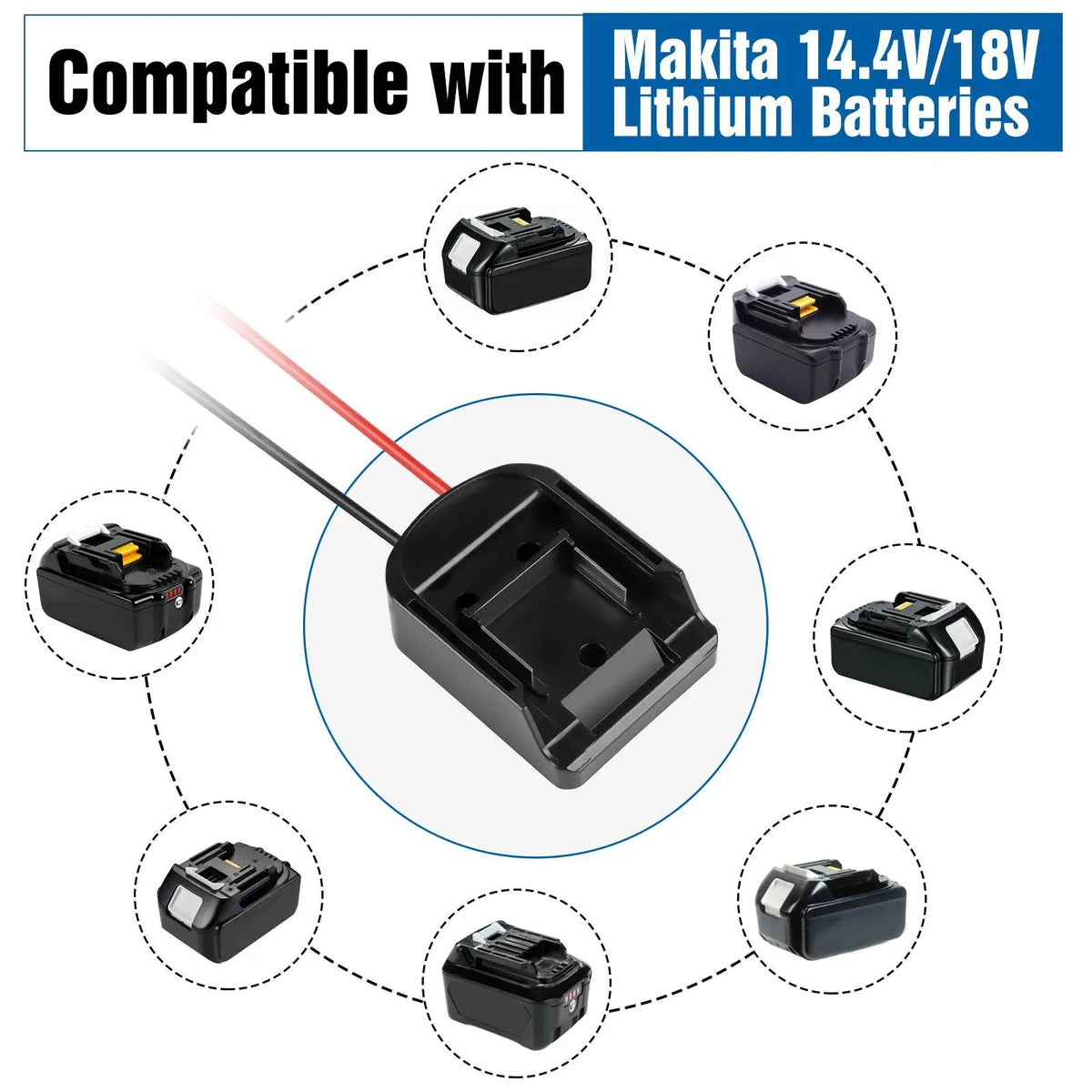 Makita 14.4–18V Li-Ion Battery Adapter Dock | 14AWG Wires & Switch Battery Adapter Dock PLUSH