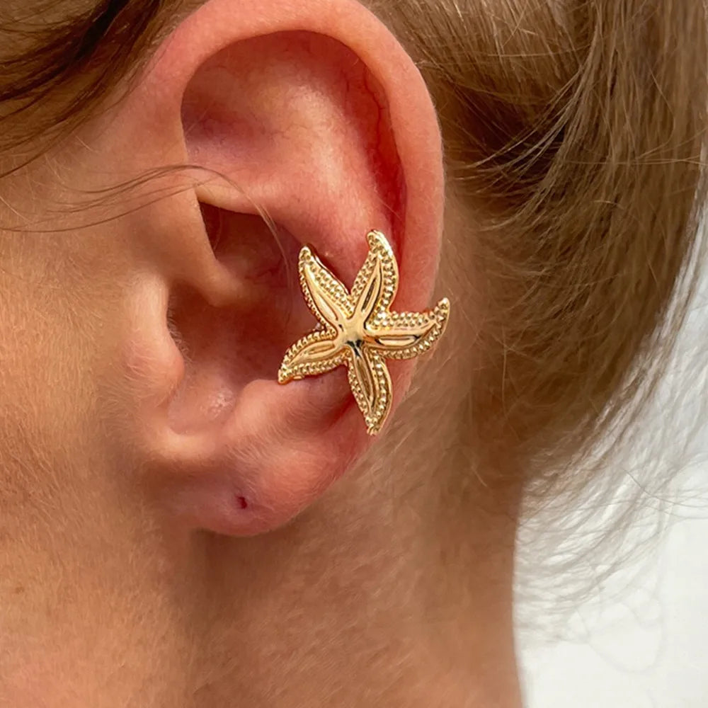 Vintage Flower C-Shape Ear Cuff – Starfish Shell Clip Earring Clip-On Ear Cuff PLUSH Style 8