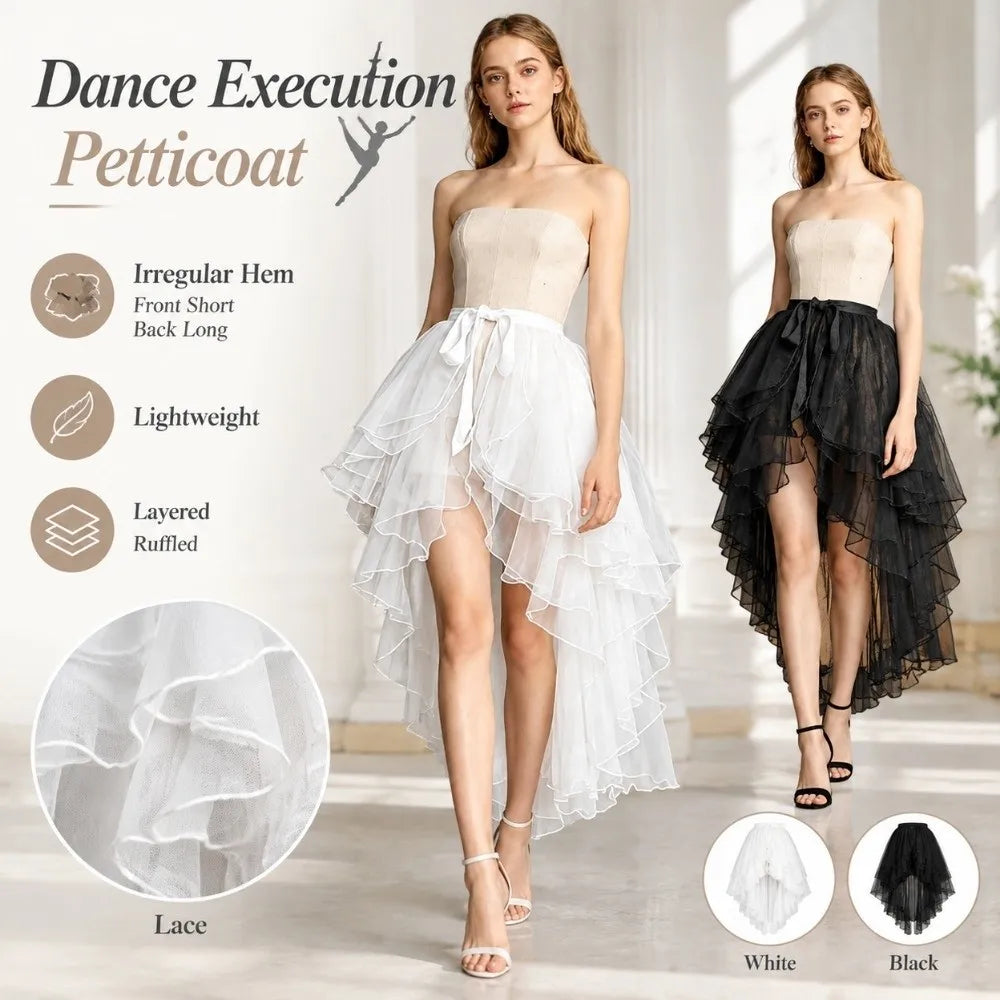 Ruffled Crinoline Petticoat – Irregular Hem 3-Tier Underskirt Crinoline Petticoat PLUSH