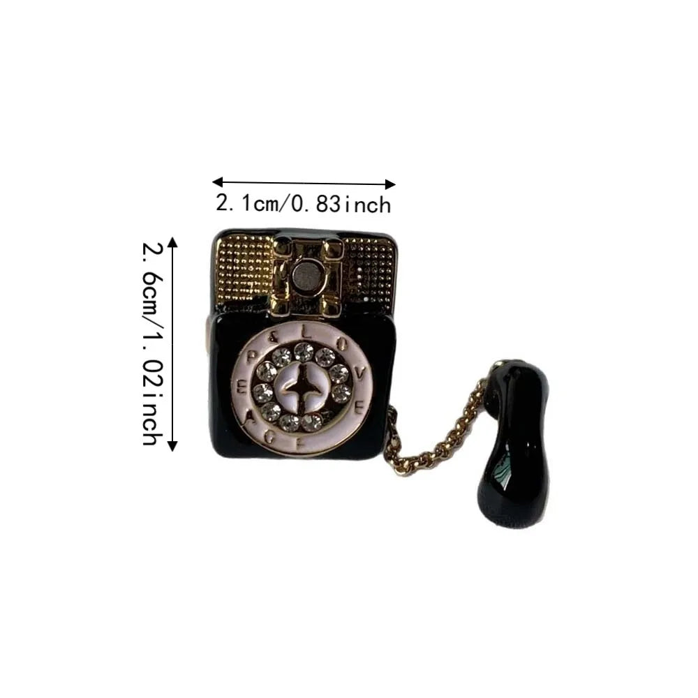 Vintage Enamel Telephone Ring | Magnetic Open Split Alloy Ring Enamel Fashion Ring PLUSH