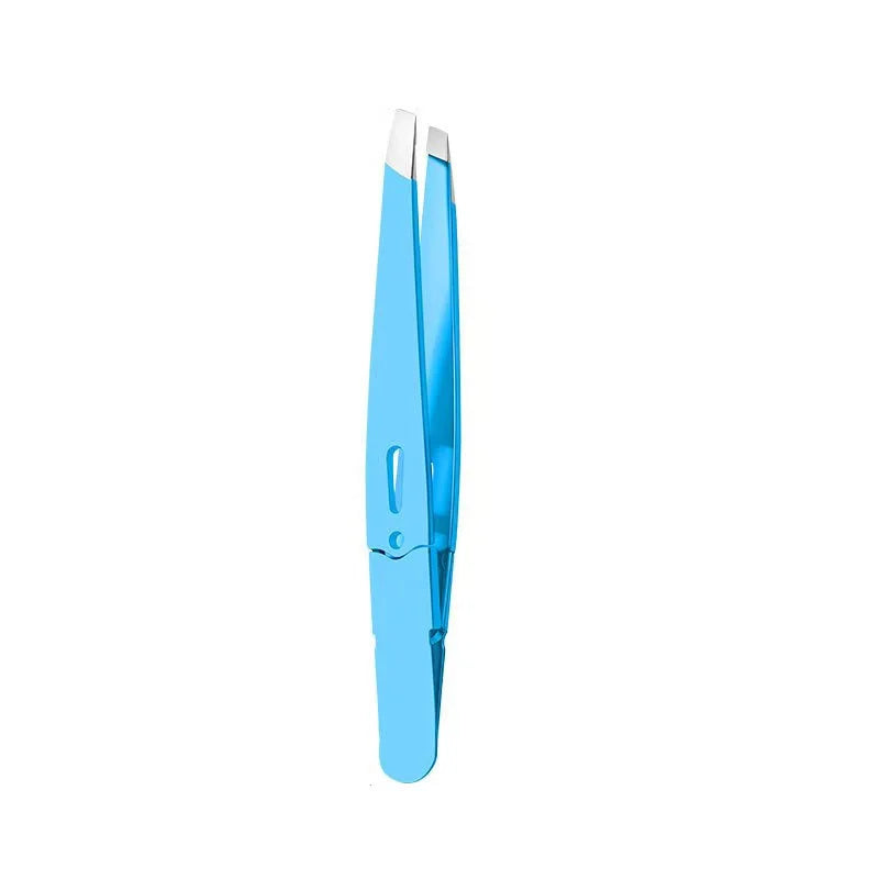 Slant Tip Stainless Steel Eyebrow Tweezer – Precision Makeup Tool Eyebrow Tweezer PLUSH Blue