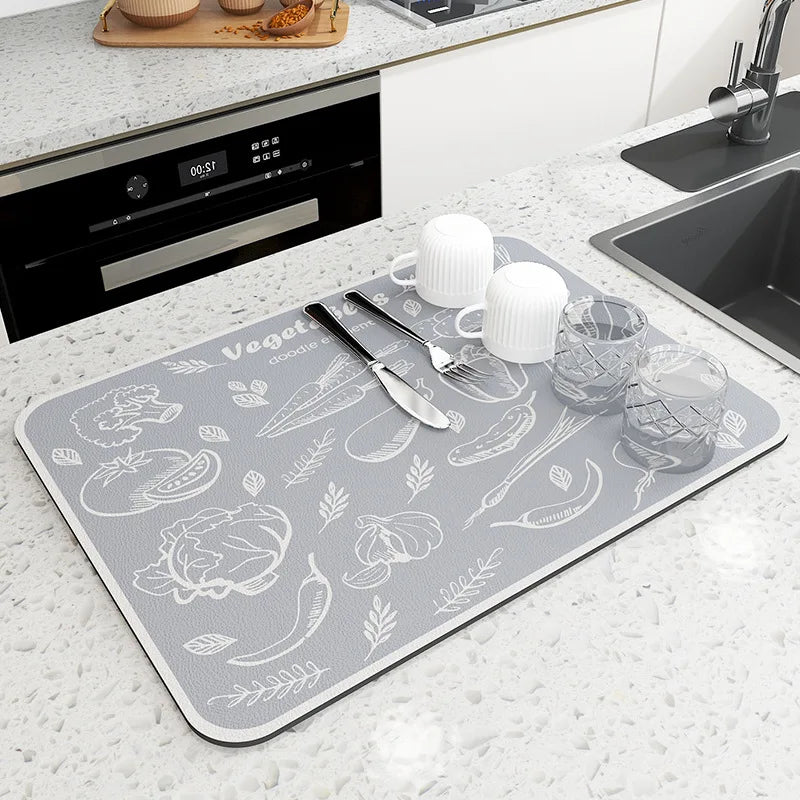 Super Absorbent Dish Drying Mat – Non-Slip Kitchen Drain Pad Dish Drying Mat PLUSH