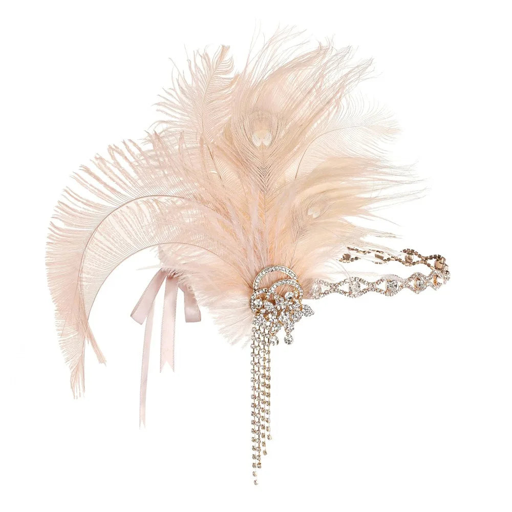 1920s Feather Headband Crystal Rhinestone Bridal Hair Band Feather Hair Headband PLUSH Style 5