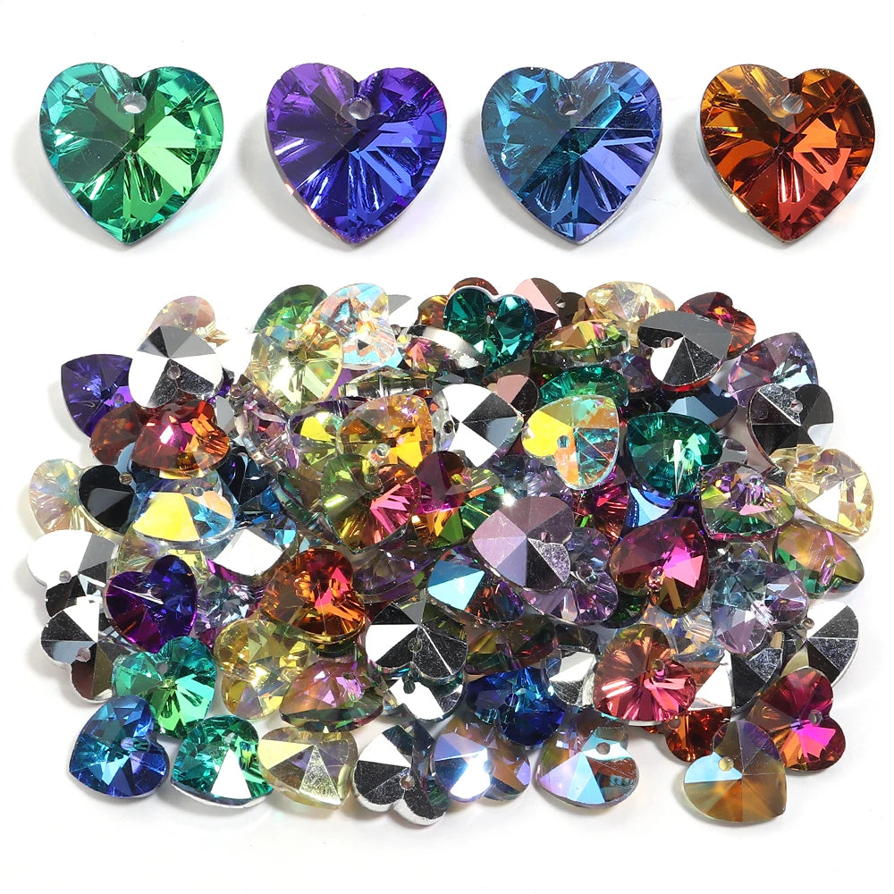 10pcs Aurora Heart Crystal Glass Charms – DIY Jewelry Making Glass Jewelry Charms PLUSH