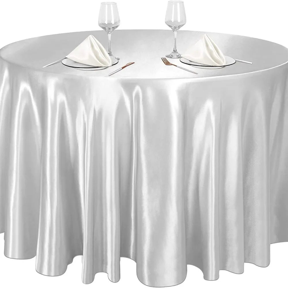 Round Satin Tablecloth – Imitation Silk Wedding Table Cover Satin Tablecloth PLUSH Silver-228cm