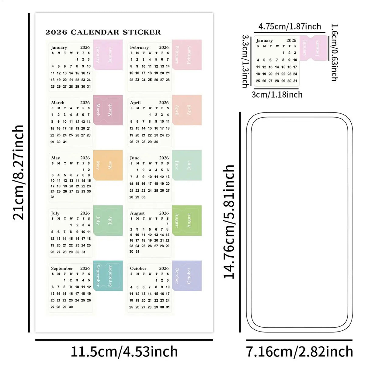 2026 Monthly Calendar Planner Stickers – Journal & Scrapbook Planner Sticker Labels PLUSH