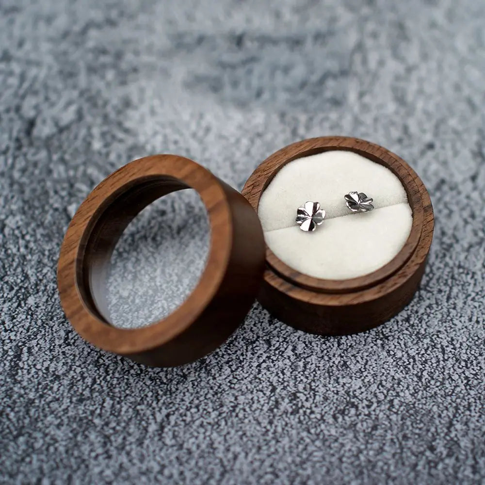 Round Walnut Wood Ring Box – Engagement & Jewelry Gift Case Jewelry Gift Box PLUSH