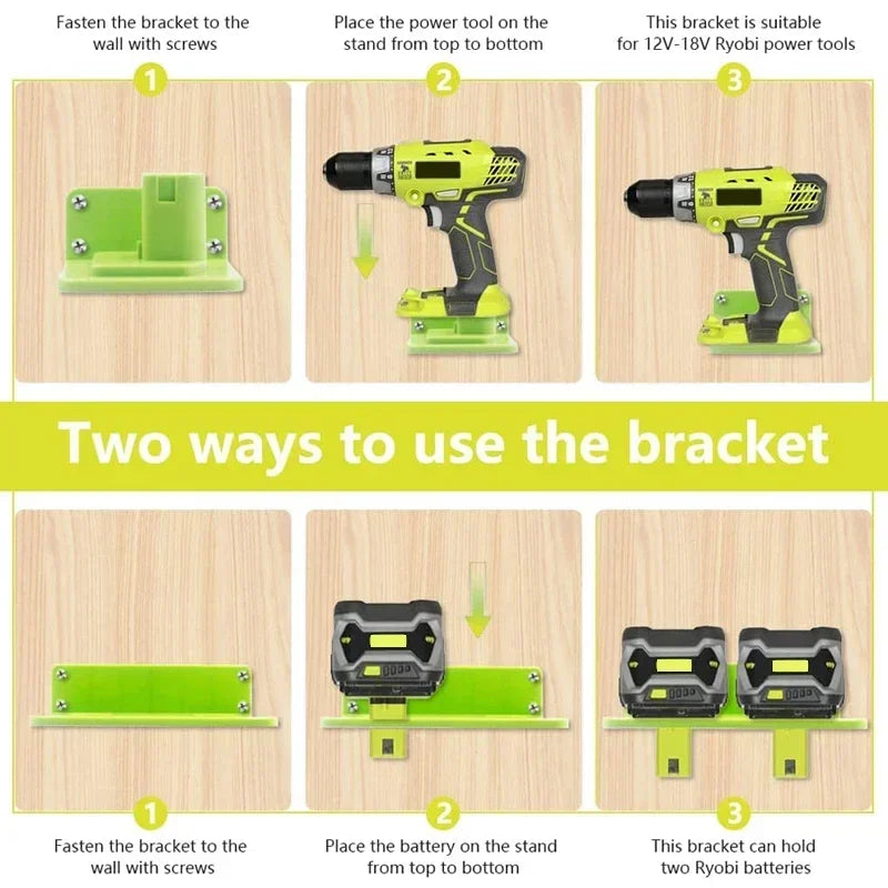 3-Pack Wall Mount Battery & Tool Holder Rack for Ryobi 18V Tool Storage Rack PLUSH