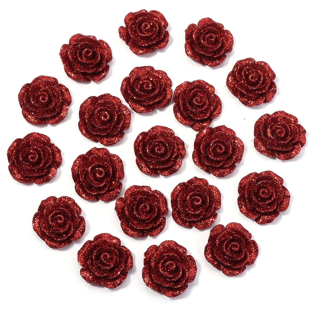 20pcs Rose Flower Resin Cabochons – Flat Back DIY Jewelry Resin Cabochons PLUSH 20mm