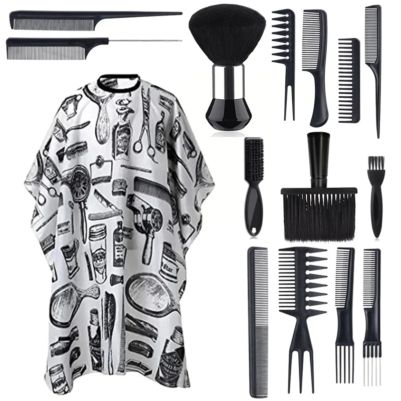 Salon Barber Cape Set 11/15pcs – Cloak, Brush & Comb Barber Cape Set PLUSH 15pcs set B