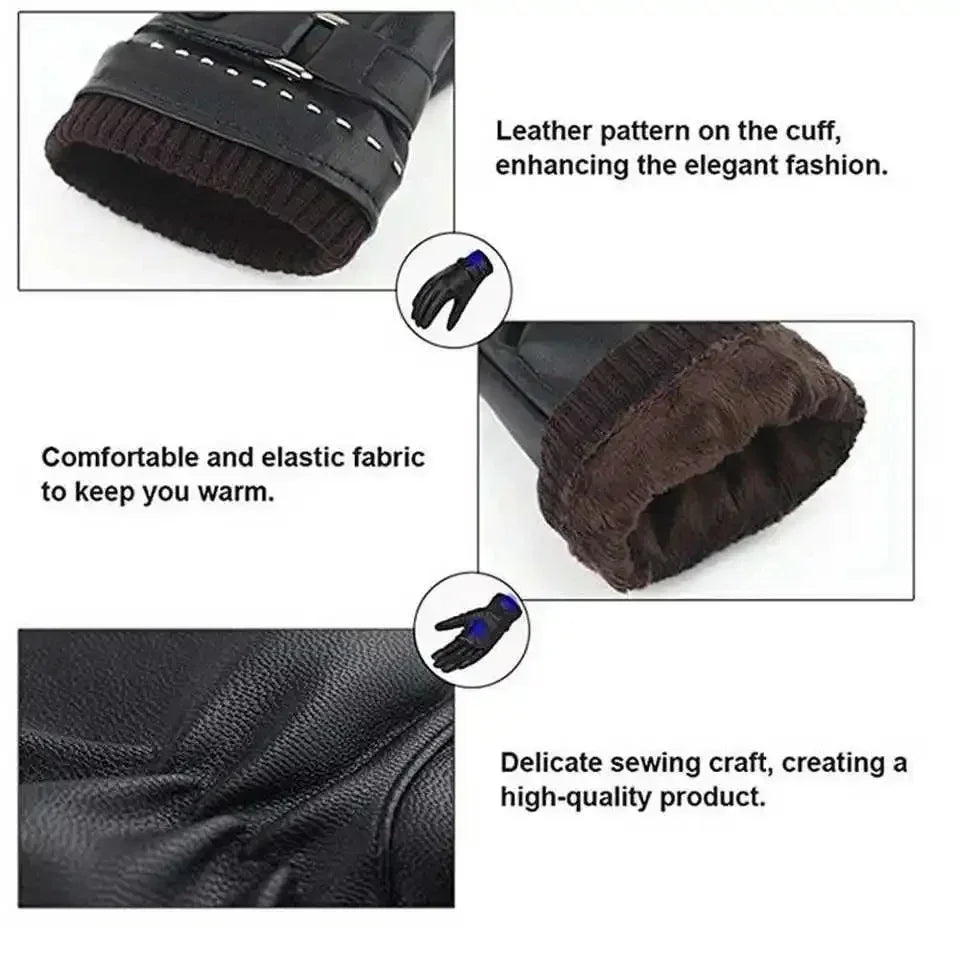 Windproof Thermal Touchscreen Leather Gloves – Winter Sports Winter Sports Gloves PLUSH