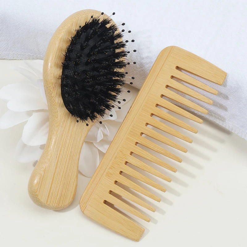 Air Cushion & Wide Tooth Bamboo Comb Set – Smooth Hair Hair Comb Set PLUSH