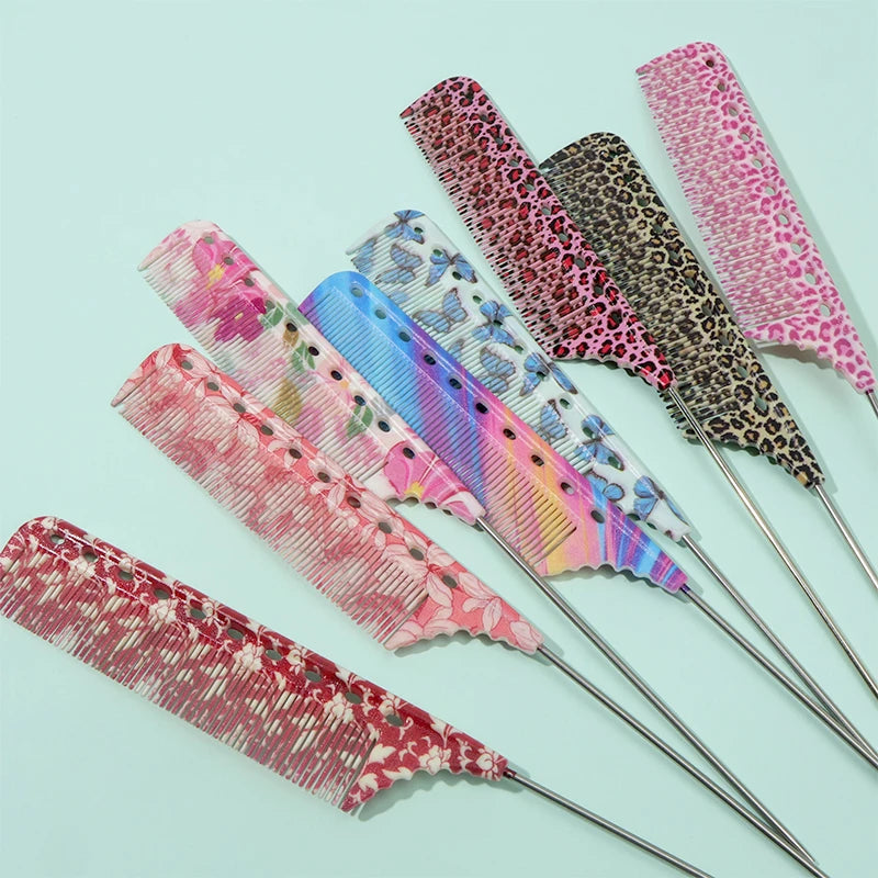 Anti-Static Rat Tail Combs – 8 Colorful Patterns | 1/3/8pcs Hair Styling Comb PLUSH
