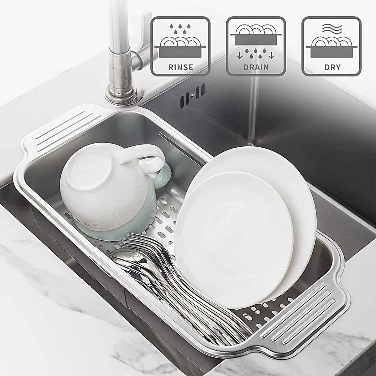 Adjustable Stainless Steel Sink Drying Rack & Dish Drainer Sink Drying Rack PLUSH
