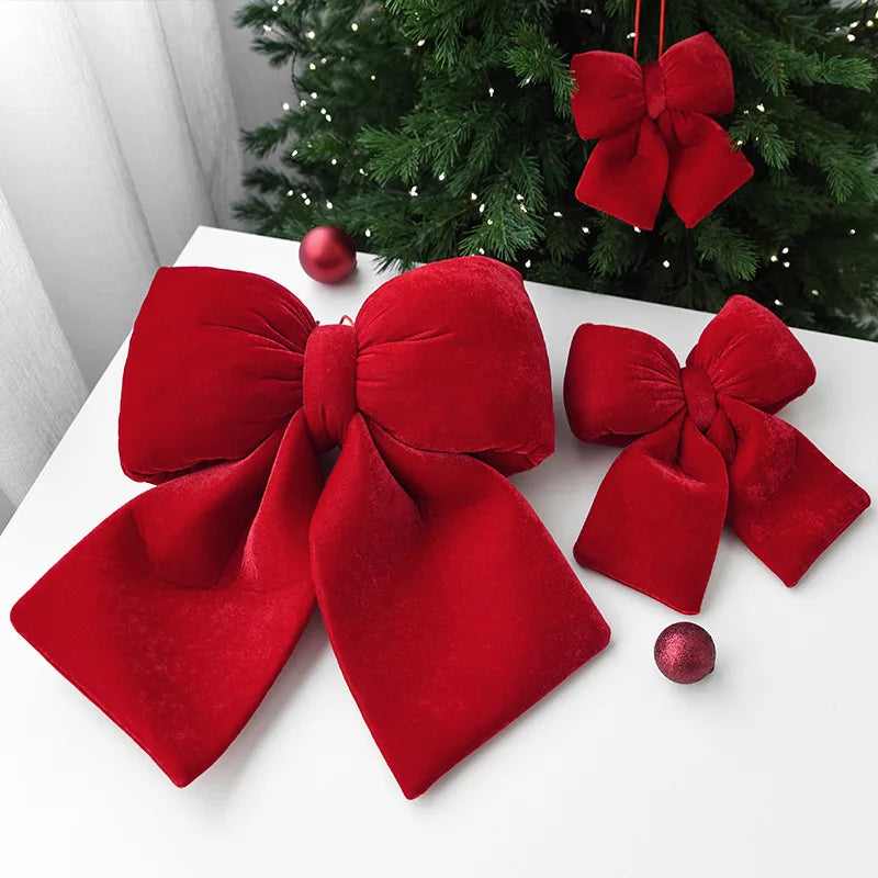 Fluffy Velvet Christmas Bow Ornaments 6pcs – 3D Holiday Decor Christmas Tree Ornament PLUSH