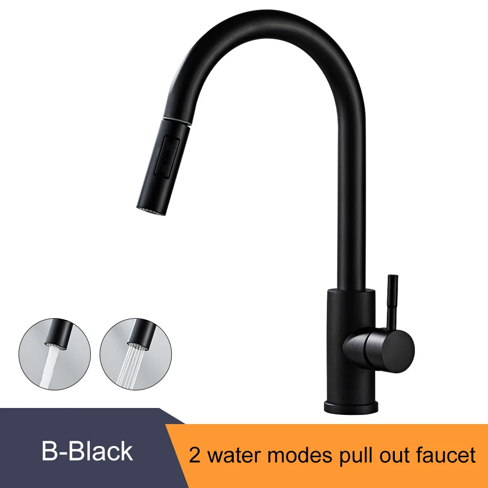 Pull Out Kitchen Faucet Single Handle Hot Cold Mixer Tap Kitchen Faucet PLUSH B-Black G1/2