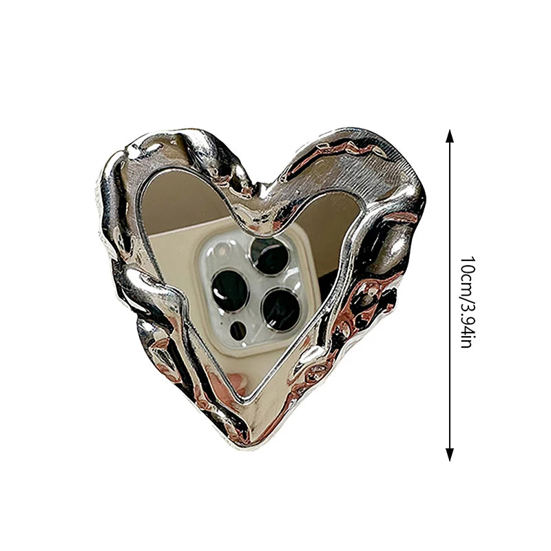 Silver Heart Mirror Phone Finger Holder & Stand | Luxe Style Phone Finger Stand PLUSH sliver