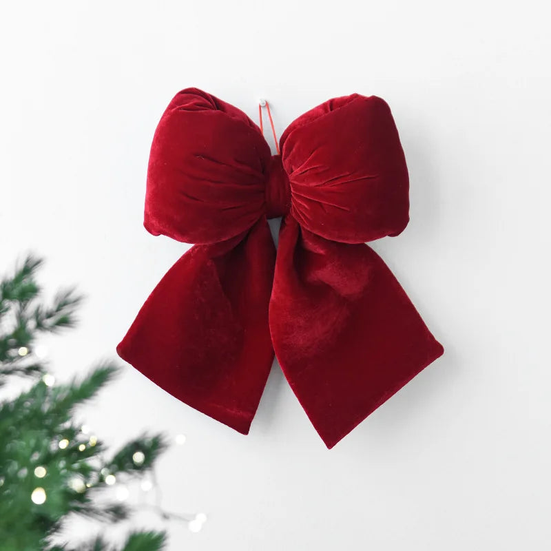 Fluffy Velvet Christmas Bow Ornaments 6pcs – 3D Holiday Decor Christmas Tree Ornament PLUSH