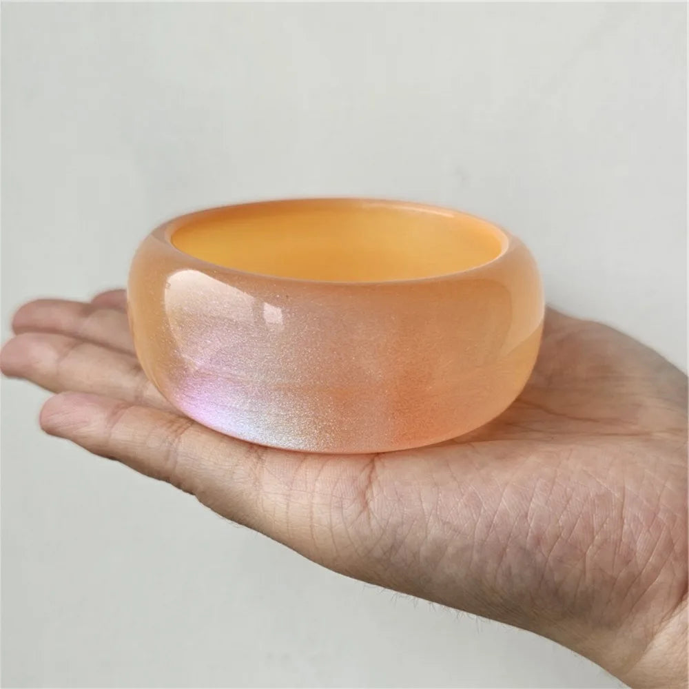 Bohemian Glitter Acrylic Wide Bangle – Jelly Color Bracelet Acrylic Bangle PLUSH Orange-Glitter-
