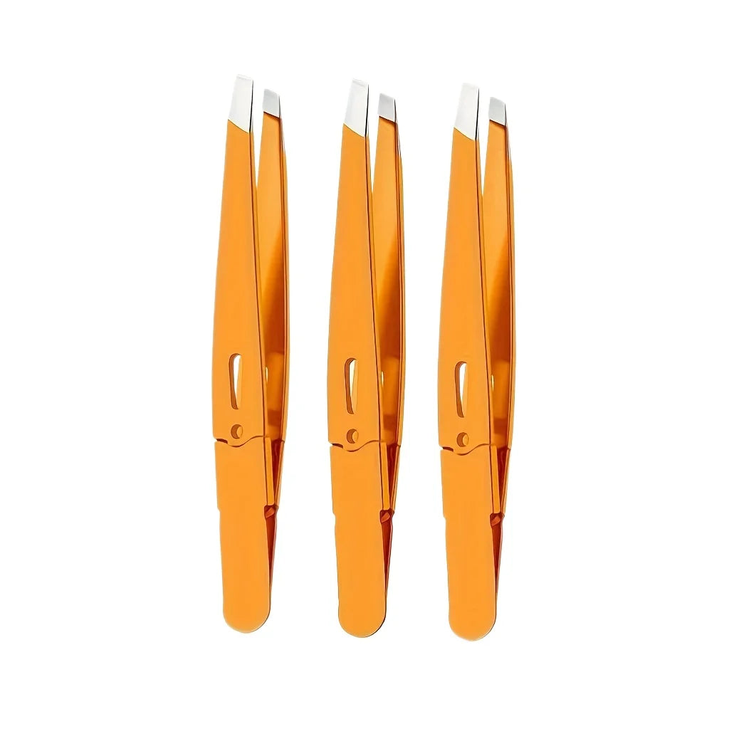 Ouriner Stainless Steel Slant Tip Precision Eyebrow Tweezers Precision Tweezers PLUSH 3 pcs