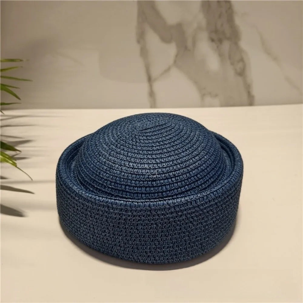 Vintage Wide Brim Woven Straw Sun Hat – Painter Beret Style Woven Straw Hat PLUSH Blue