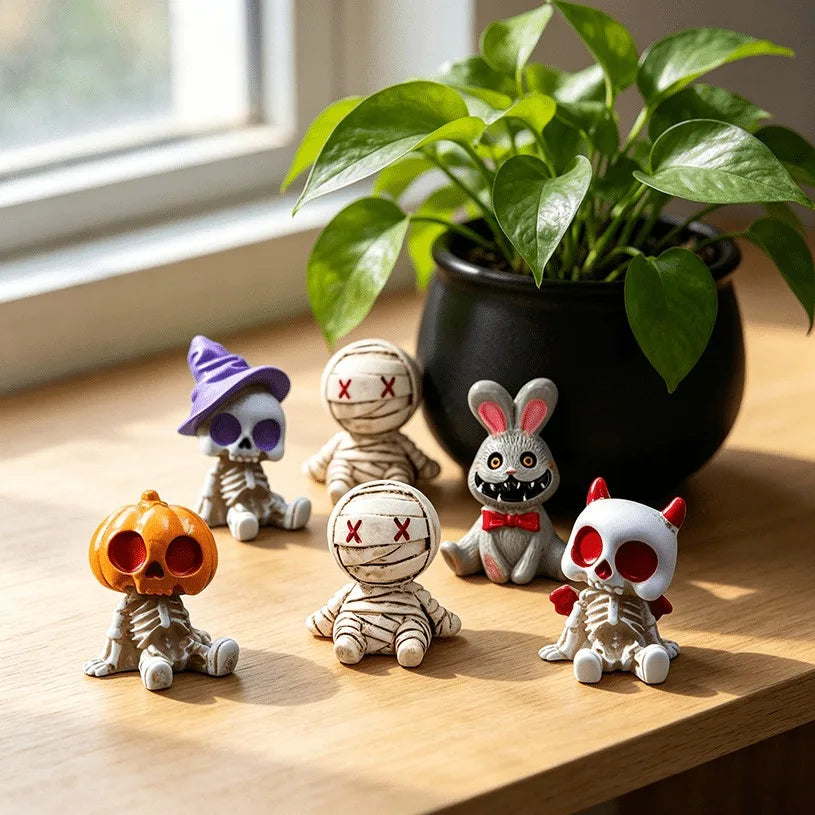 Halloween Skeleton & Mummy Mini Resin Figurines – 4/6Pcs Halloween Figurines PLUSH