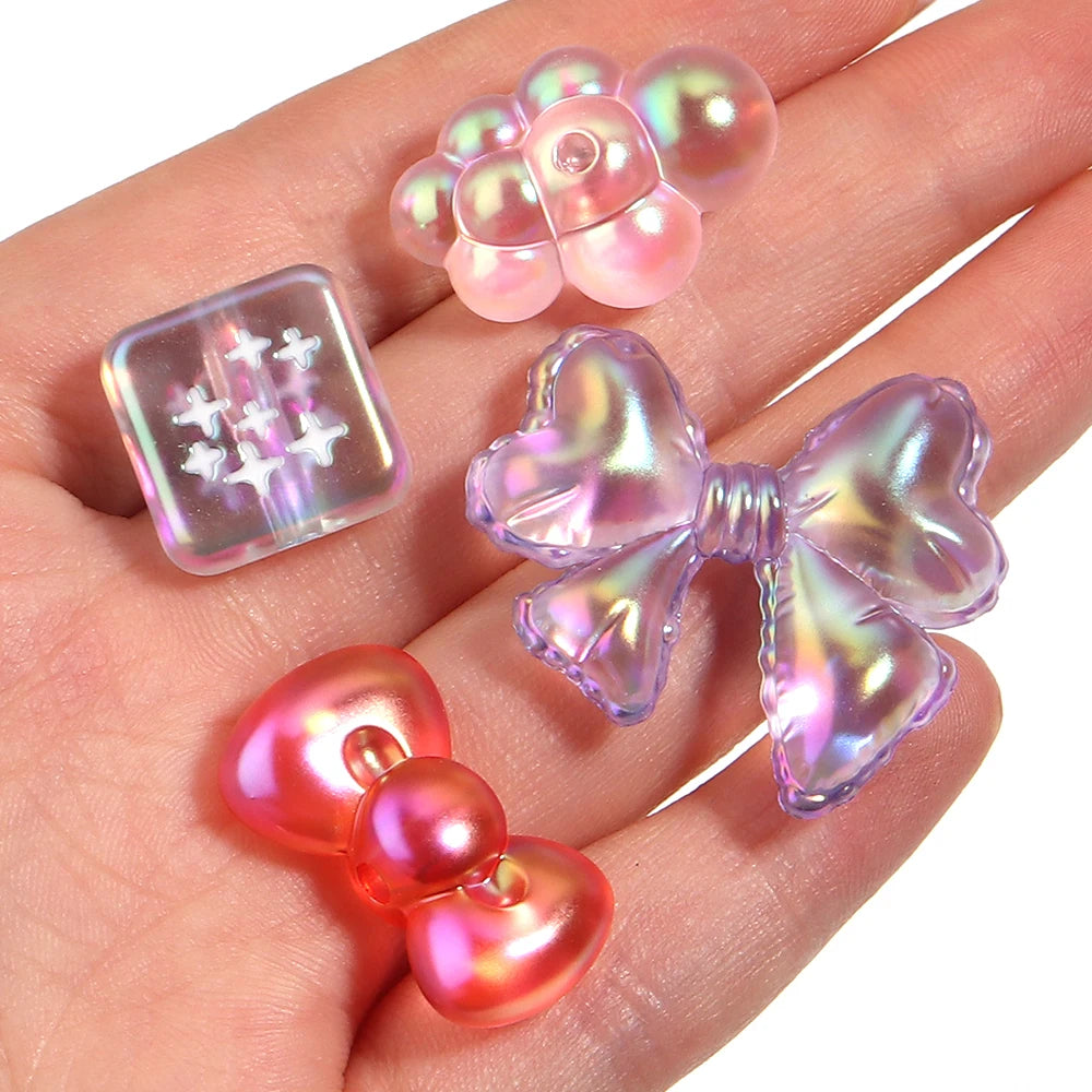 10pcs UV Dripping Oil Acrylic Beads – Square Bow Cloud Shapes Acrylic Spacer Beads PLUSH
