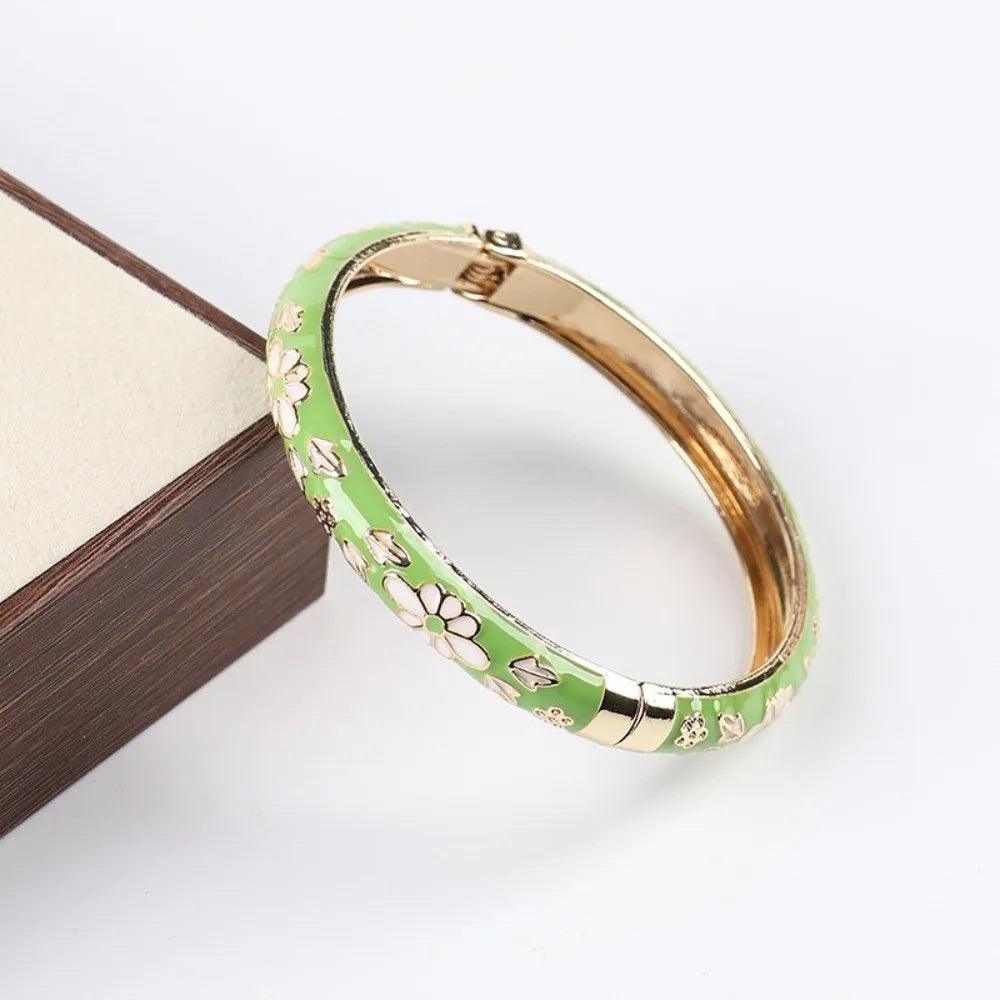 Vintage Cloisonne Enamel Floral Cuff Bangle | Women's Bracelet Enamel Cuff Bangle PLUSH Style 4