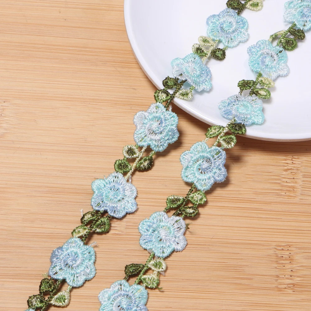 2 Yards Colorful Embroidery Flower Lace Trim for DIY Sewing Embroidery Lace Trim PLUSH blue 2cm