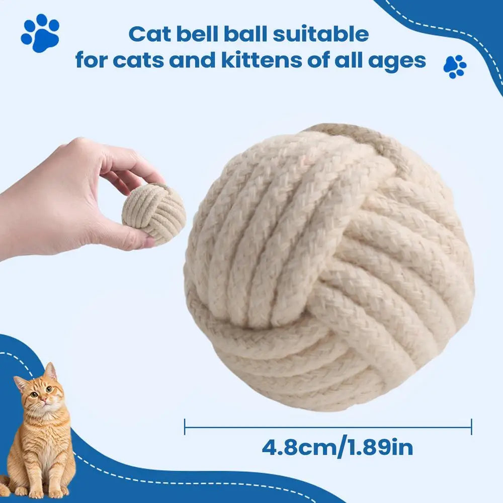 Interactive Cat Ball Toy – Cotton Rope Bell Chew Toy for Cats Cat Chew Toy PLUSH cream colored