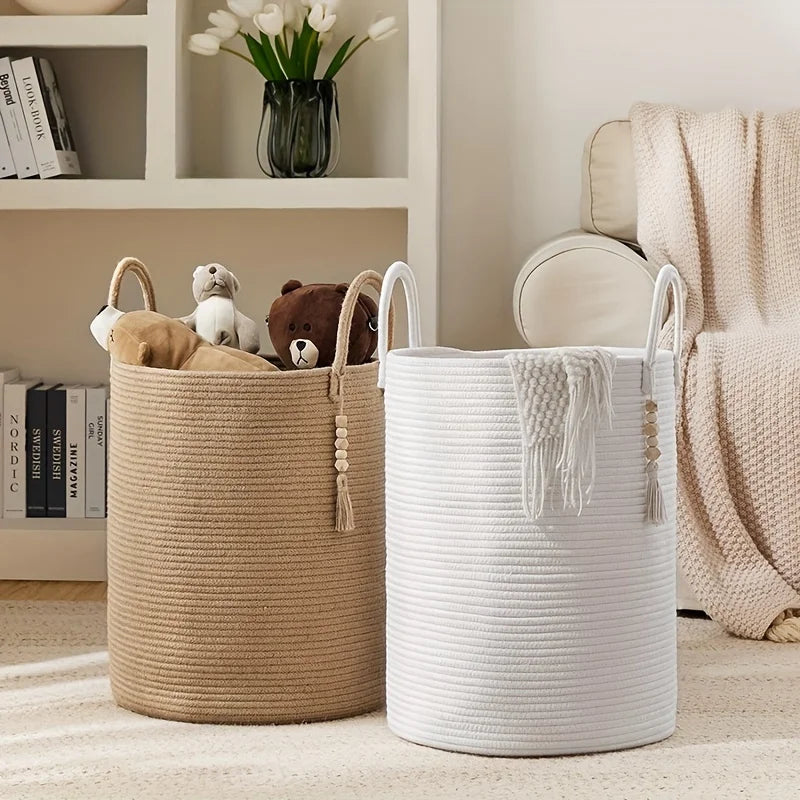 Extra Large Cotton Rope Storage Basket – Laundry & Toy Bin Rope Storage Basket PLUSH