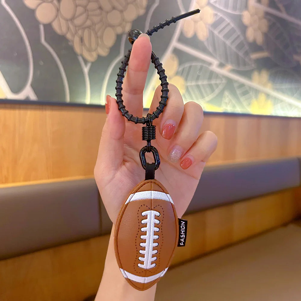 Sports Ball Leather Keychain – Football Basketball Baseball Charm Sports Leather Keychain PLUSH Rugby