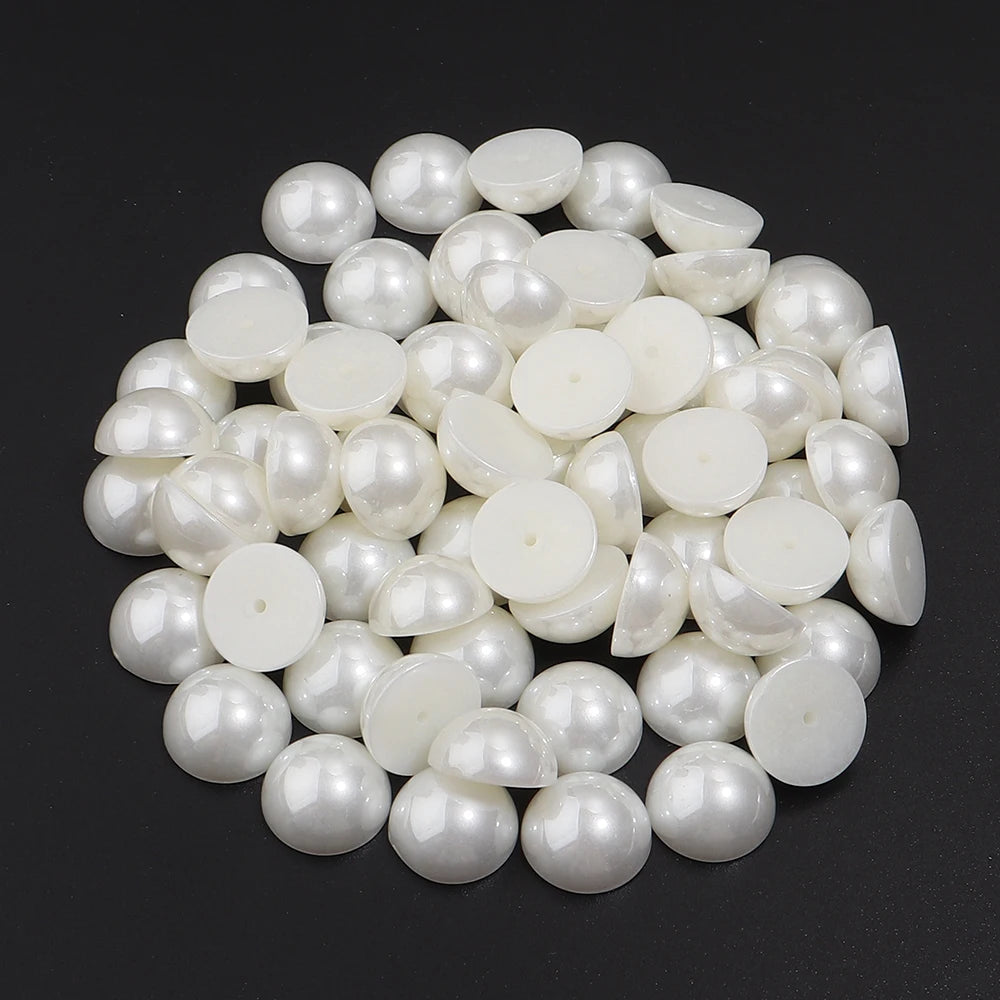 Beige Half Round No-Hole Imitation Pearl Beads 10-100pcs DIY Jewelry Craft Beads PLUSH 12mm 50pcs