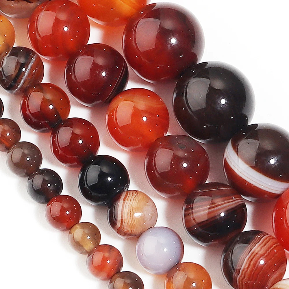 Red Brown Stripe Agate Stone Beads 4–10mm | DIY Jewelry Natural Stone Beads PLUSH