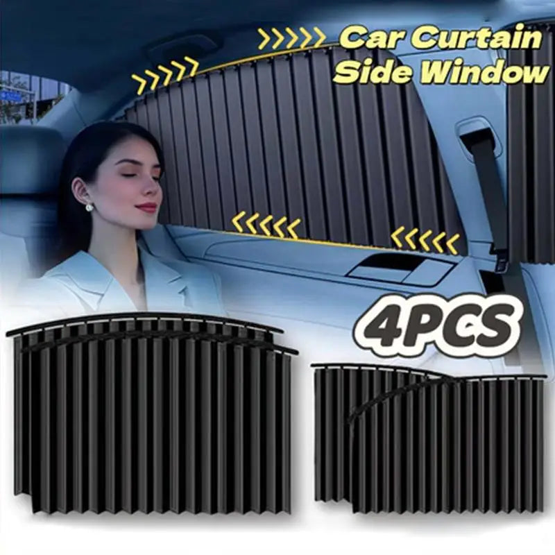 Retractable Car Sunshade Curtains 4pc – Universal UV & Heat Block Car Sunshade Curtain PLUSH