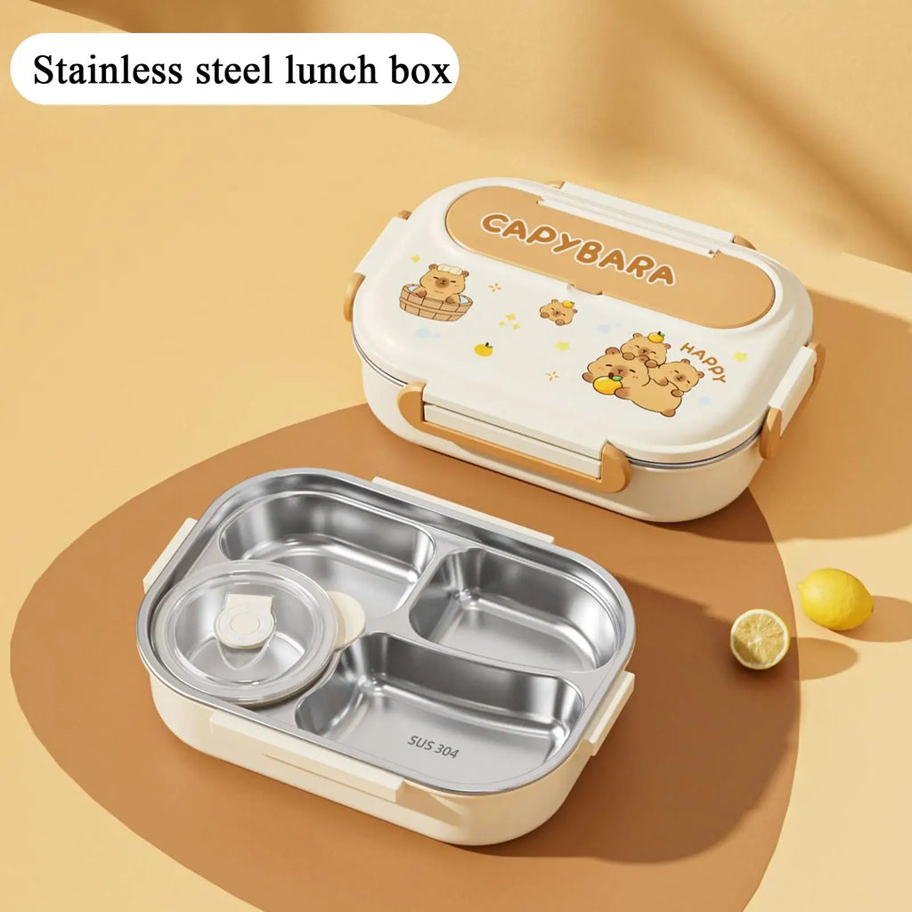 Stainless Steel Divided Lunch Box Set With Bowl & Cutlery Divided Lunch Box Set PLUSH