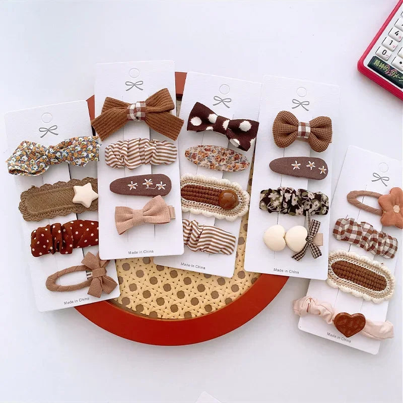4pcs Chocolate Ribbon Bow Hair Clips for Girls – Coffee Color Kids Hair Clips PLUSH